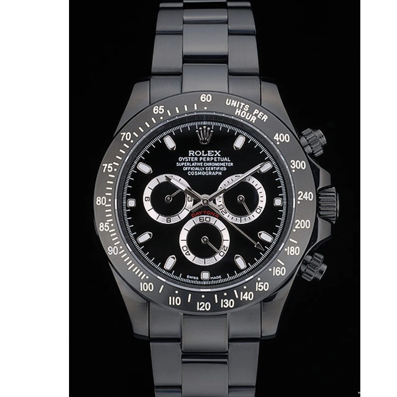 Aaa replica watch Black Plated Strap Stainless Ion Dial Black Steel 80247 Tachymeter Daytona Rolex Black 0514